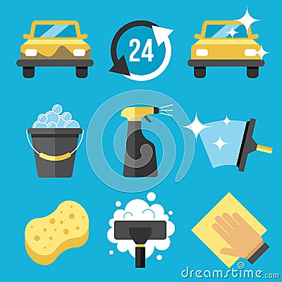 Car washing tools Vector Illustration