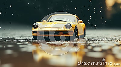 Car wet, A car in the rain the focus is on the tires, Close-up of car tires on wet, AI Generative Stock Photo