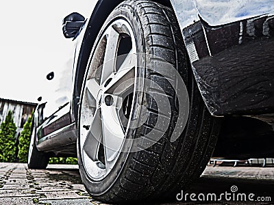 car wheel from the bottom perspective Stock Photo