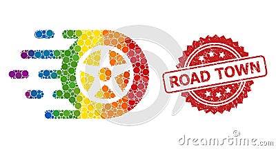 Rubber Road Town Stamp and Spectrum Car Wheel Mosaic Vector Illustration