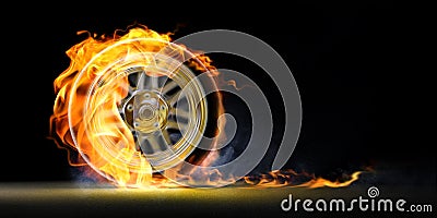 Car wheel on fire Stock Photo