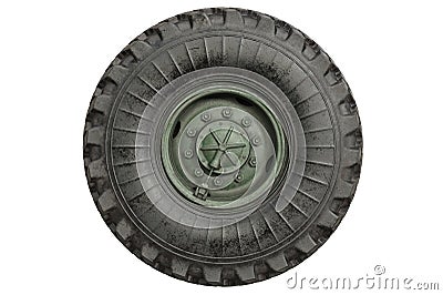 Car wheel military green, side view Stock Photo