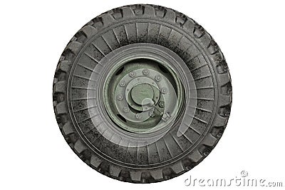 Car wheel military green, side view Stock Photo