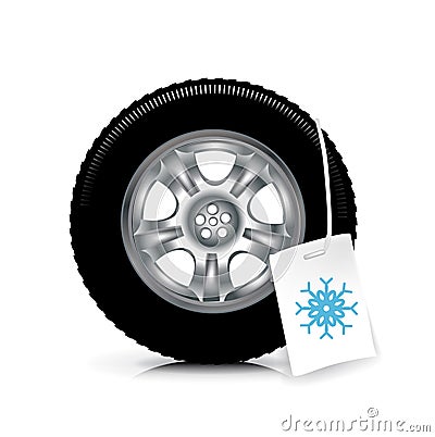 Car wheel/tire with winter sign isolated on white Vector Illustration