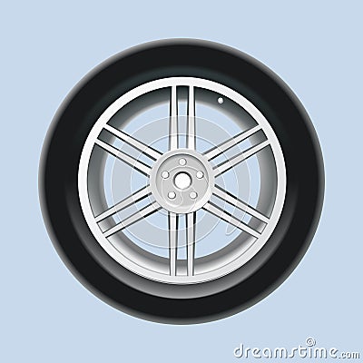 Realistic car wheel. Car disc. Blue background. Vector illustration. EPS 10. Vector Illustration