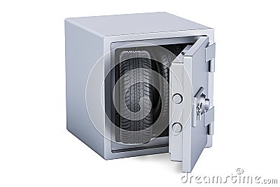 Car wheels inside safe box, 3D rendering Stock Photo