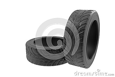Car wheels tires set isolated on white background. 3d render realistic auto tire illustration. For banner design poster Cartoon Illustration