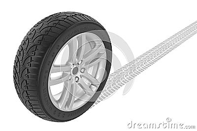 Car winter wheel. Track on ground. Stock Photo