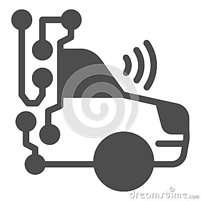 Car with wireless sensor circuit solid icon, neural network concept. Vector graphics. Automobile with data connections Vector Illustration