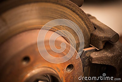 Car worn and rusty brake disk Stock Photo