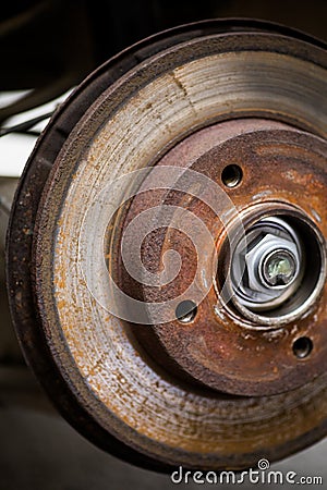 Car worn and rusty brake disk Stock Photo