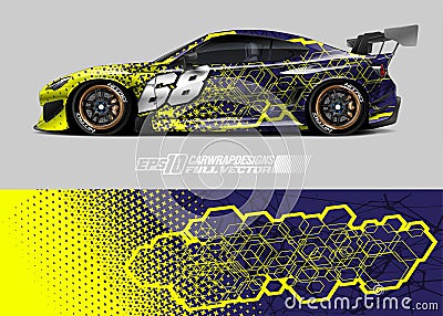 Car wrap decal graphic design. Abstract stripe racing background designs for wrap cargo van, race car, pickup truck, adventure Vector Illustration