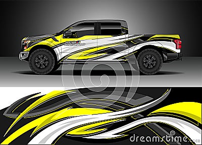 Car wrap decal graphic design. Abstract stripe racing background designs for wrap cargo van, race car, pickup truck, adventure Vector Illustration