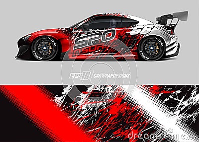 Car wrap decal graphic design. Abstract stripe racing background designs for wrap cargo van, race car, pickup truck, adventure Vector Illustration