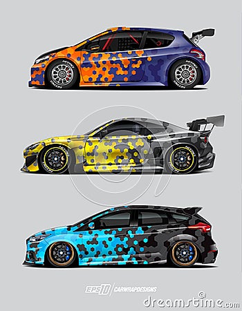 Car wrap decal graphic design. Abstract stripe racing background designs for wrap cargo van, race car, pickup truck, adventure Vector Illustration