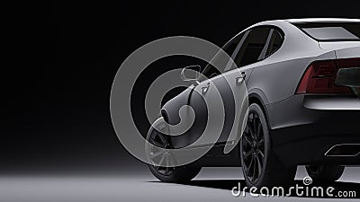 Car wrapped in black matte film. 3d rendering Cartoon Illustration