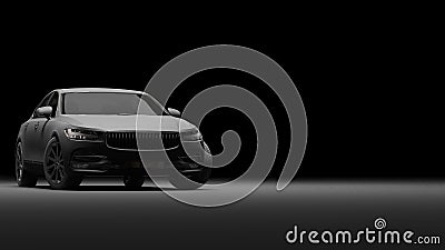 Car wrapped in black matte film. 3d rendering Cartoon Illustration