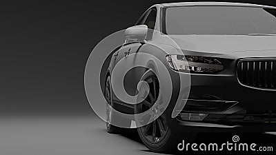 Car wrapped in black matte film. 3d rendering Cartoon Illustration