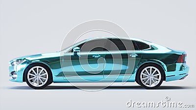 Car wrapped in blue chrome film. 3d rendering Stock Photo