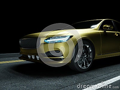 Car wrapped in golden carbon film Stock Photo