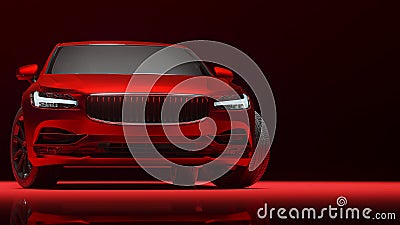 Car wrapped in red matte chrome film. 3d rendering Cartoon Illustration