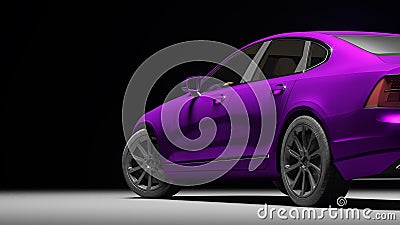 Car wrapped in violet matte chrome film. 3d rendering Cartoon Illustration