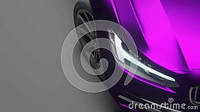 Car wrapped in violet matte chrome film. 3d rendering Cartoon Illustration