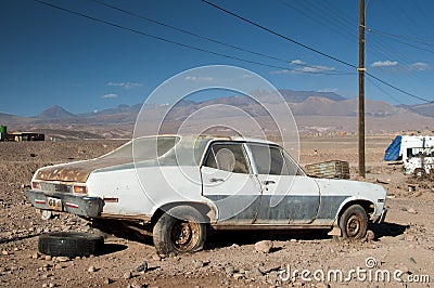 Car wreck on Atacama desert, Chile Stock Photo
