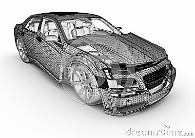 Car wreck in mesh pattern Stock Photo