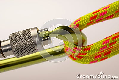 Carabiner and climbing rope Stock Photo