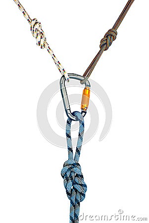 Carabiner and three ropes Stock Photo