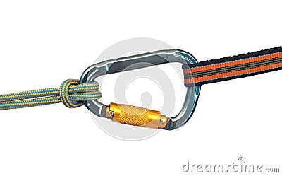 Carabiner and two ropes Stock Photo