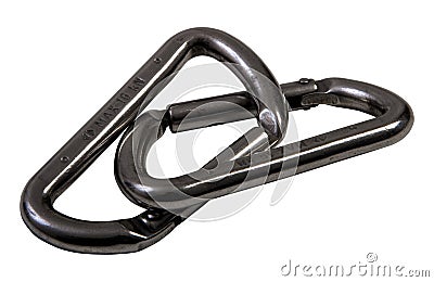 Carabiners hooked, two isolated on white background. PNG available. Stock Photo