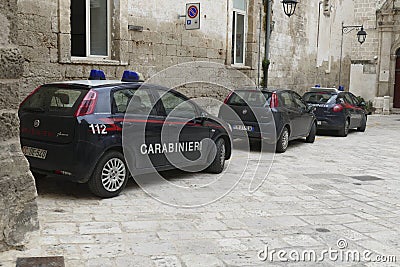 Carabinieri police cars on narrow street Editorial Stock Photo