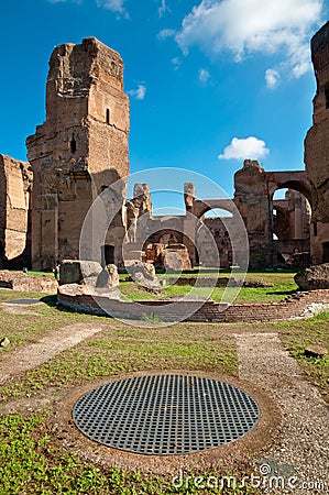 Caracalla springs ruins and grating at Rome Stock Photo