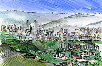 Caracas, Venezuela Cartoon Illustration