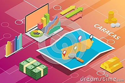 Caracas venezuela city isometric financial economy condition concept for describe cities growth expand - vector Cartoon Illustration