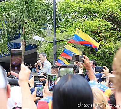 Interim president Juan Guaido staged protests in Caracas as the capital struggled without power. Editorial Stock Photo