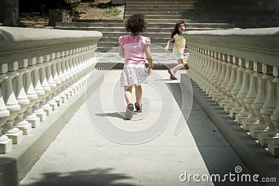 Caracas,Venezuela.Two little girls running in El Calvario Park, Ezequiel Zamora Park Editorial Stock Photo