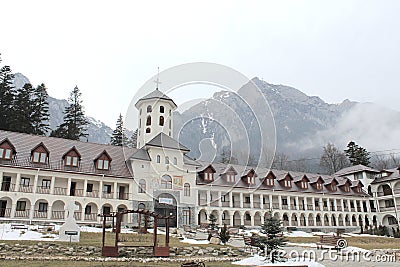 Caraiman monastery from Busteni Romania yard view Stock Photo