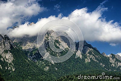 Caraiman mountain covered with clouds Stock Photo