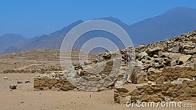 Caral, UNESCO world heritage site and oldest city in the Americas. Located in Supe valley, 200km north of Lima, Peru Editorial Stock Photo