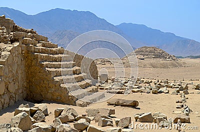 Caral, UNESCO world heritage site and oldest city in the Americas. Located in Supe valley, 200km north of Lima, Peru Editorial Stock Photo