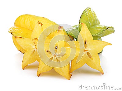 Carambola fruit with slices isolated on white Stock Photo