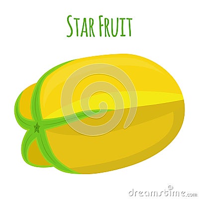 Carambola, star fruit, yellow vegetarian nutrition. Cartoon flat style. Vector illustration Vector Illustration