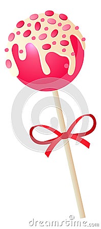 Caramel apple on stick. Cartoon candy with red ribbon bow Vector Illustration