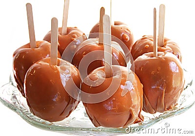 Caramel apples, delicious fall festival or party food, autumn treat Stock Photo