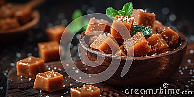 caramel candies in a bowl closeup Cartoon Illustration