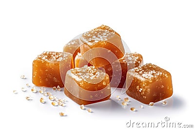 Caramel Candies With Salt On White Background. Generative AI Stock Photo