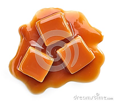 Caramel candies and sweet sauce Stock Photo